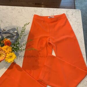 Zara New Woman Fluid High Waist Pants bright Orange straight legs 4043/066 M